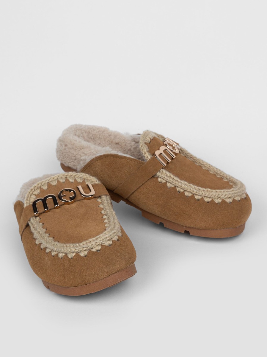 Women Mou Ballet Flats And Loafers | Suede Logo Loafers Cognac