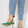 Women Brown Dot. Pumps And Slingbacks | Grace, Leather Slingbacks Green