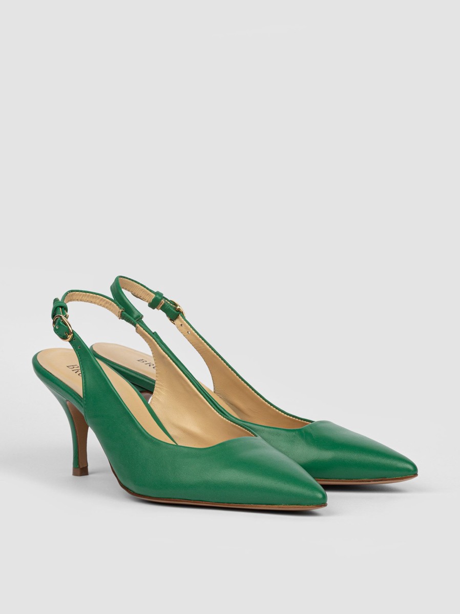 Women Brown Dot. Pumps And Slingbacks | Grace, Leather Slingbacks Green