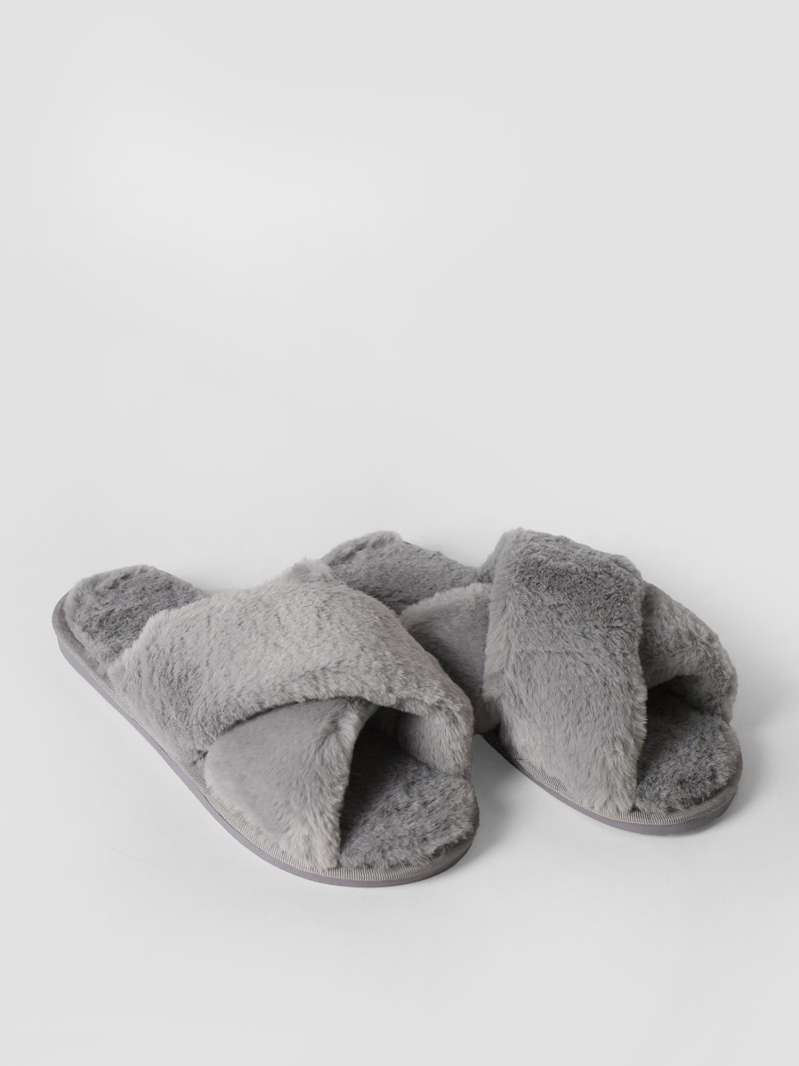 Women Americandreams Flip Flops | Lou, Fake Fur Flip Flops Light Grey