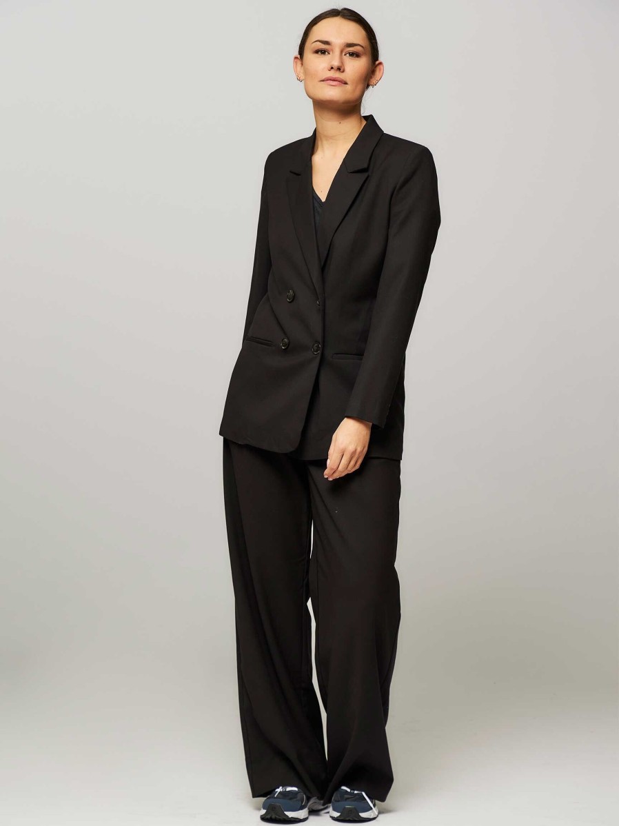 Women Gestuz Pants And Jumpsuits | Paula, Viscose Mix Wide Leg Trousers Black