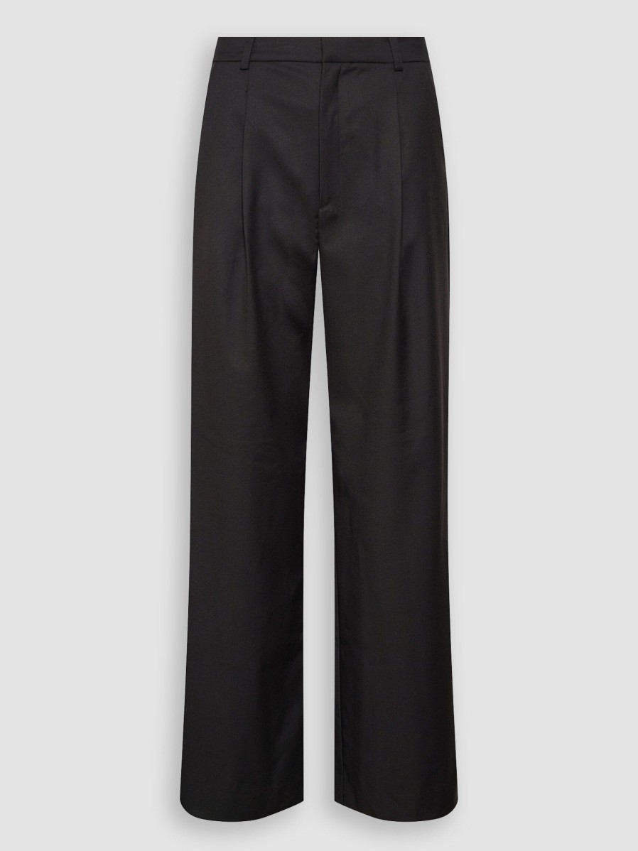 Women Gestuz Pants And Jumpsuits | Paula, Viscose Mix Wide Leg Trousers Black