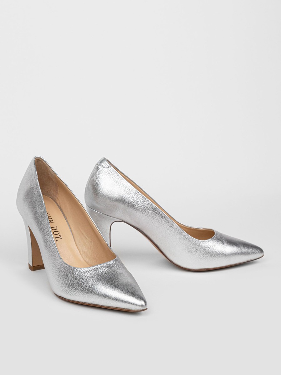 Women Brown Dot. Pumps And Slingbacks | Madeline, Leather Metallic Pumps Silver Colour