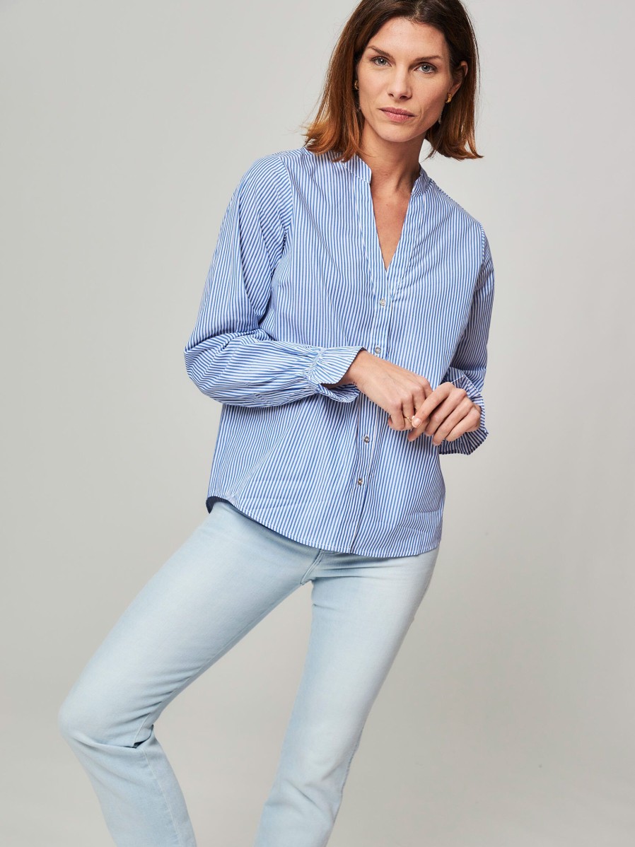 Women Co'Couture Tops And Blouses | Melin, Cotton Blouse With Striped Pattern Blue