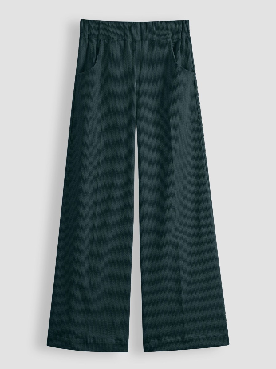 Women Sea Me Happy Pants And Jumpsuits | Woody, Cotton Mix Ribcord Palazzo Petrol