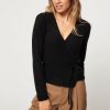 Women American Vintage Tops And Blouses | Xinow, Wool Mix Wrap Over Top Black