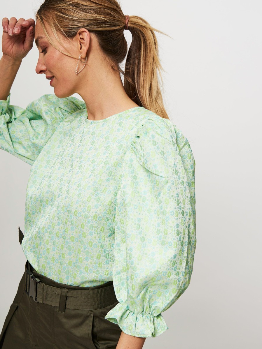 Women Modstrom Tops And Blouses | Dorian, Woven Top With Pattern Light Green