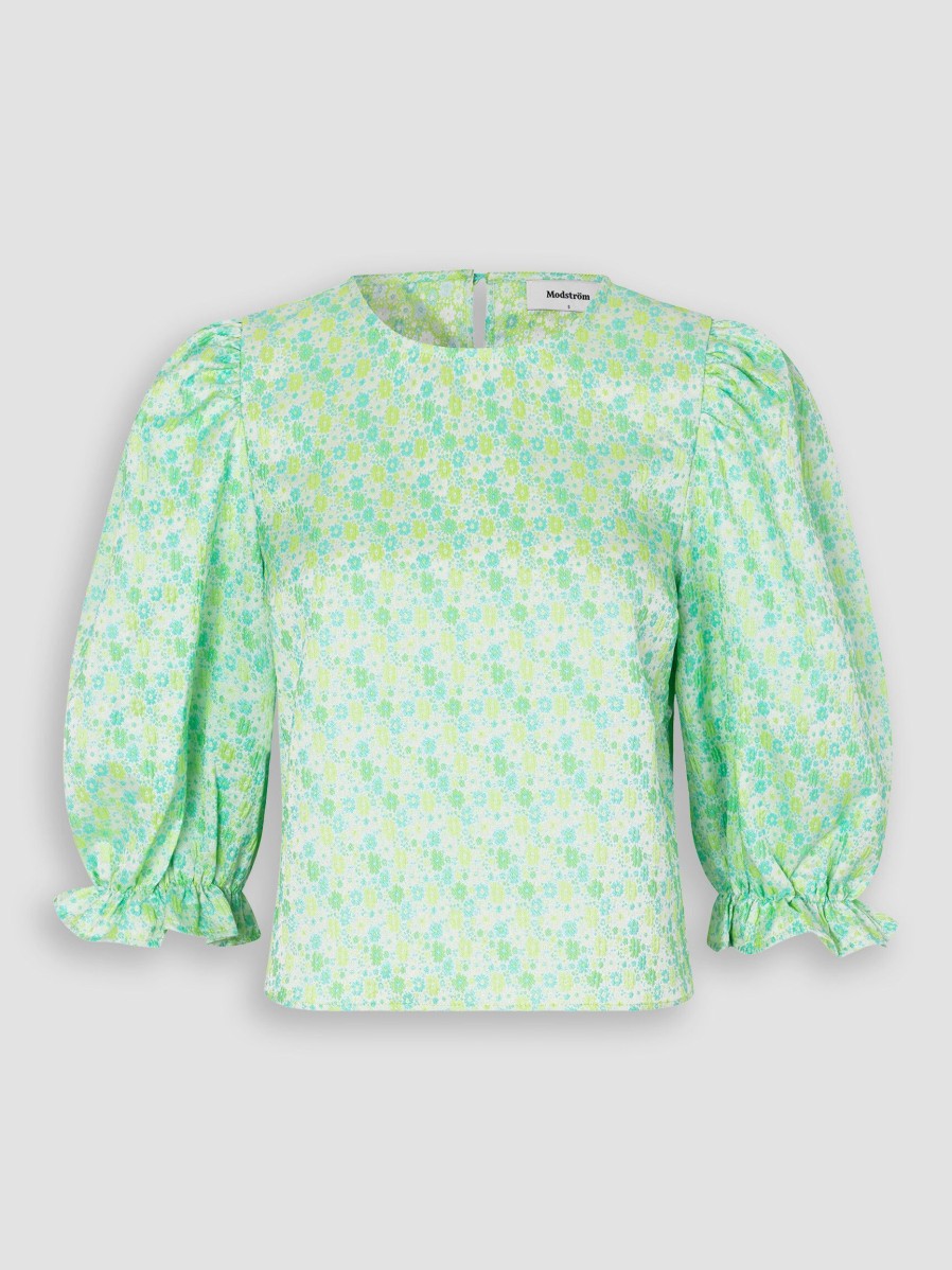 Women Modstrom Tops And Blouses | Dorian, Woven Top With Pattern Light Green