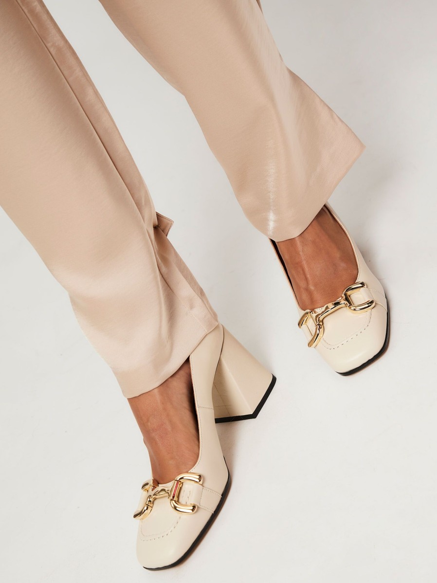 Women Brown Dot. Pumps And Slingbacks | Camille, Leather Pumps Cream