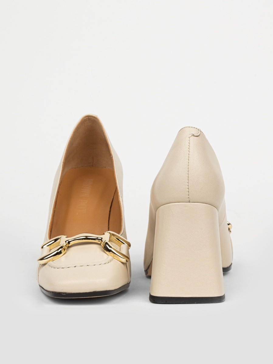 Women Brown Dot. Pumps And Slingbacks | Camille, Leather Pumps Cream