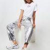 Women Ganni Pants And Jumpsuits | High Waist Loose Fit Metallic Coated Jeans Silver Colour