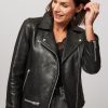 Women Samsoe Samsoe Outerwear | Welter, Leather Biker Jacket Black