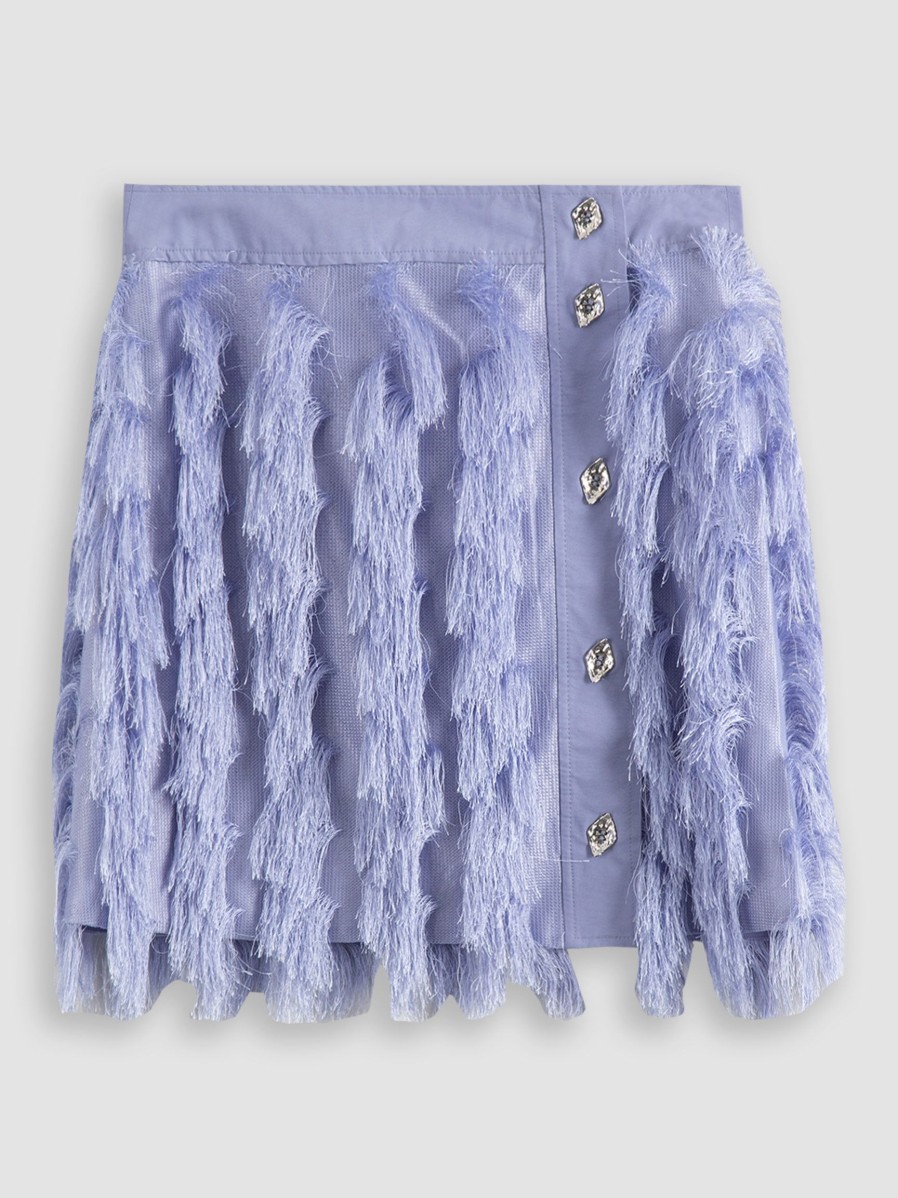 Women Ganni Skirts | Woven Skirt With Structure And Fringes Lilac