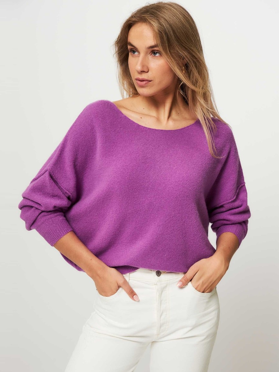 Women American Vintage Sweaters And Cardigans | Damsville, Wool Mix Jumper Purple