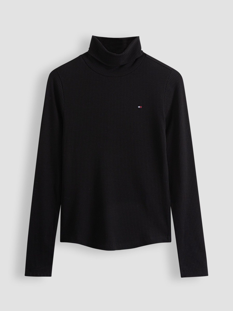 Women Tommy Hilfiger Sweaters And Cardigans | Viscose Mix Rib Turtleneck Black