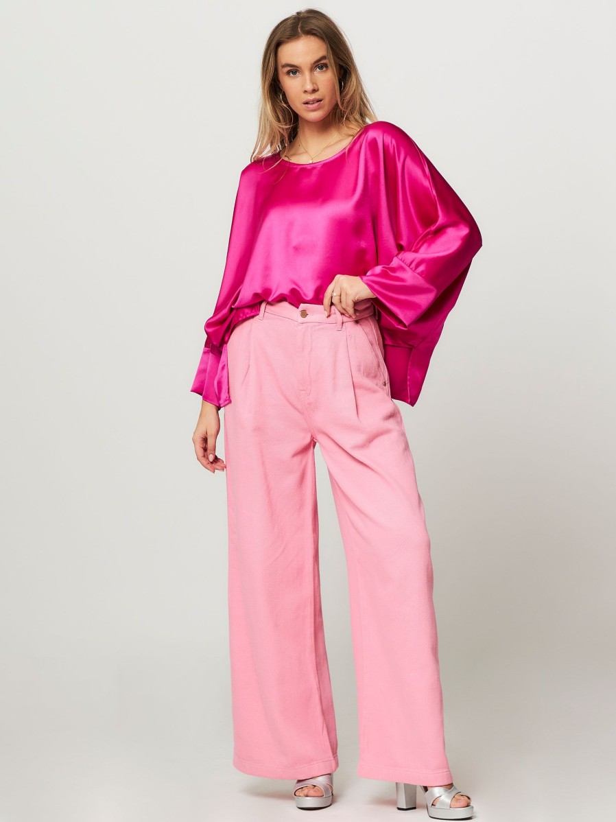 Women Sea Me Happy Tops And Blouses | Soraya, Woven Shiny Top Bright Pink