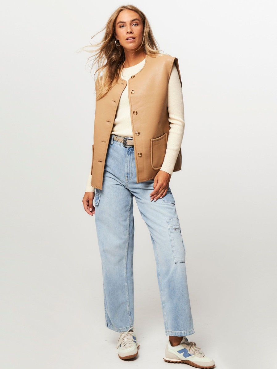 Women Frnch Blazers And Jackets | Valerie, Leatherlook Gilet Camel