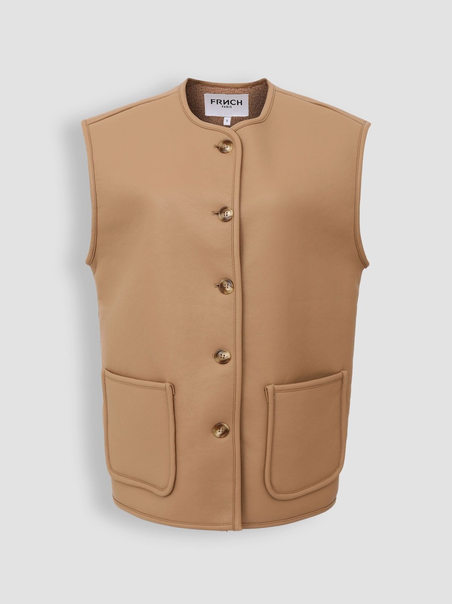 Women Frnch Blazers And Jackets | Valerie, Leatherlook Gilet Camel