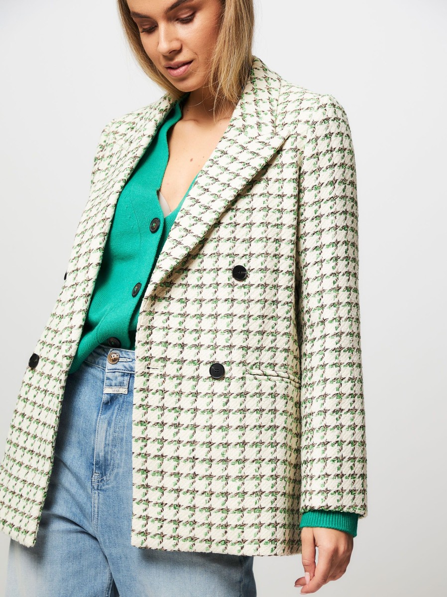 Women Co'Couture Blazers And Jackets | Wool Mix Boulce Blazer With Pattern Ecru