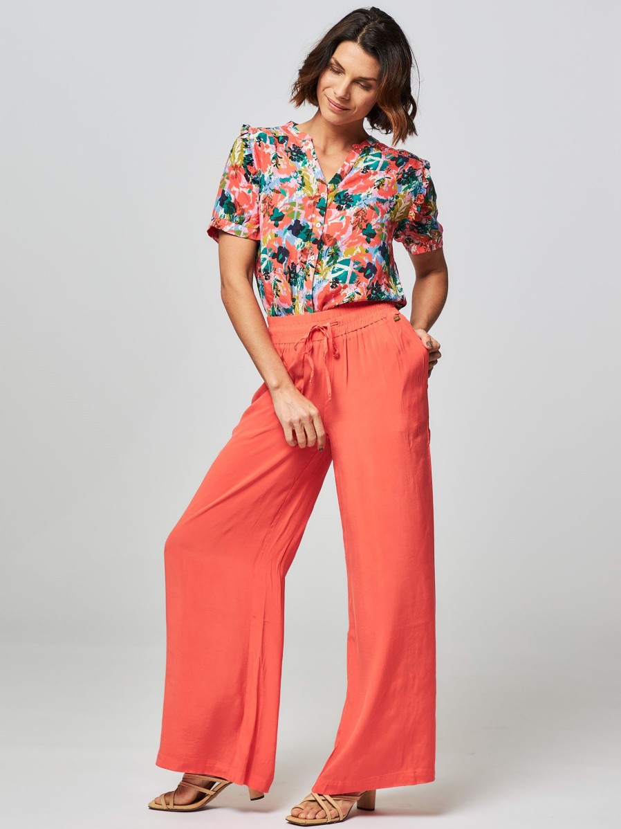 Women POM Amsterdam Pants And Jumpsuits | Cupro Mix Palazzo Coral