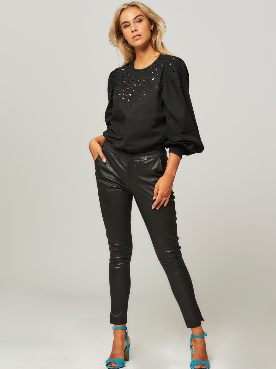 Women Dna Pants And Jumpsuits | Babba, Leather Relaxed Fit Trousers Black