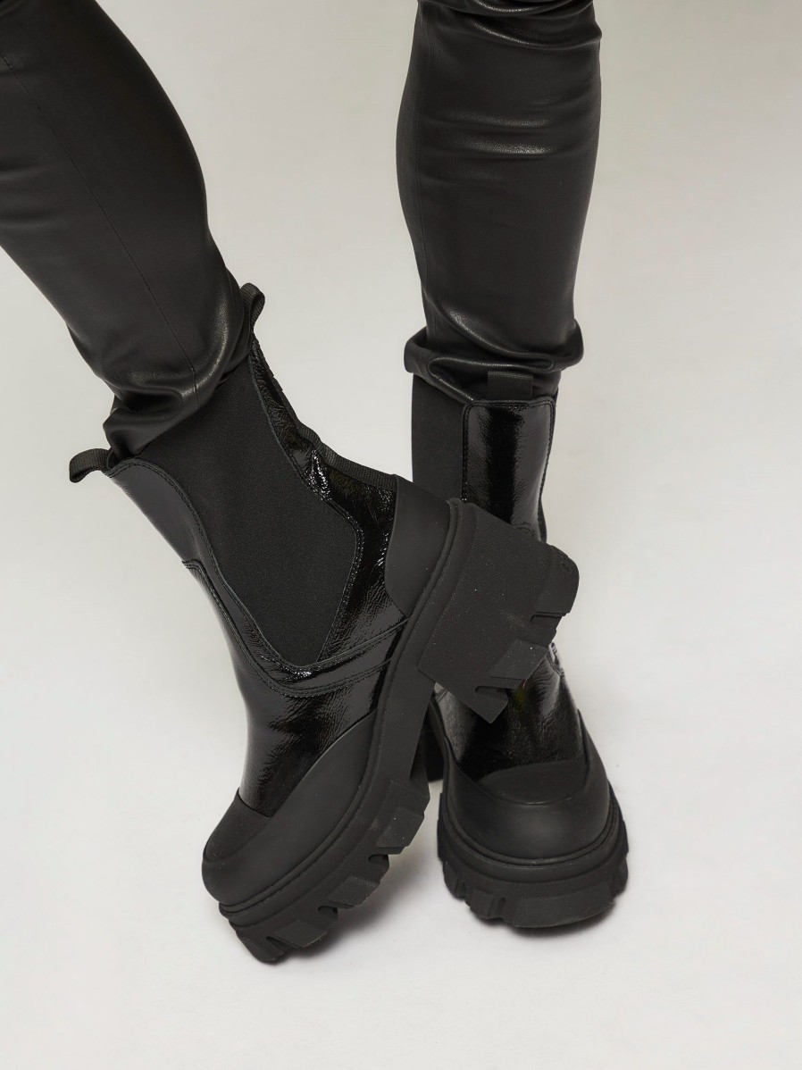 Women Ganni Boots | Patent Leather Chelsea Boots Black