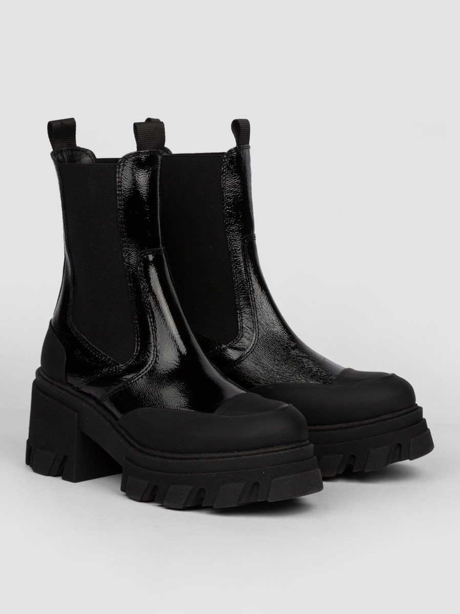 Women Ganni Boots | Patent Leather Chelsea Boots Black