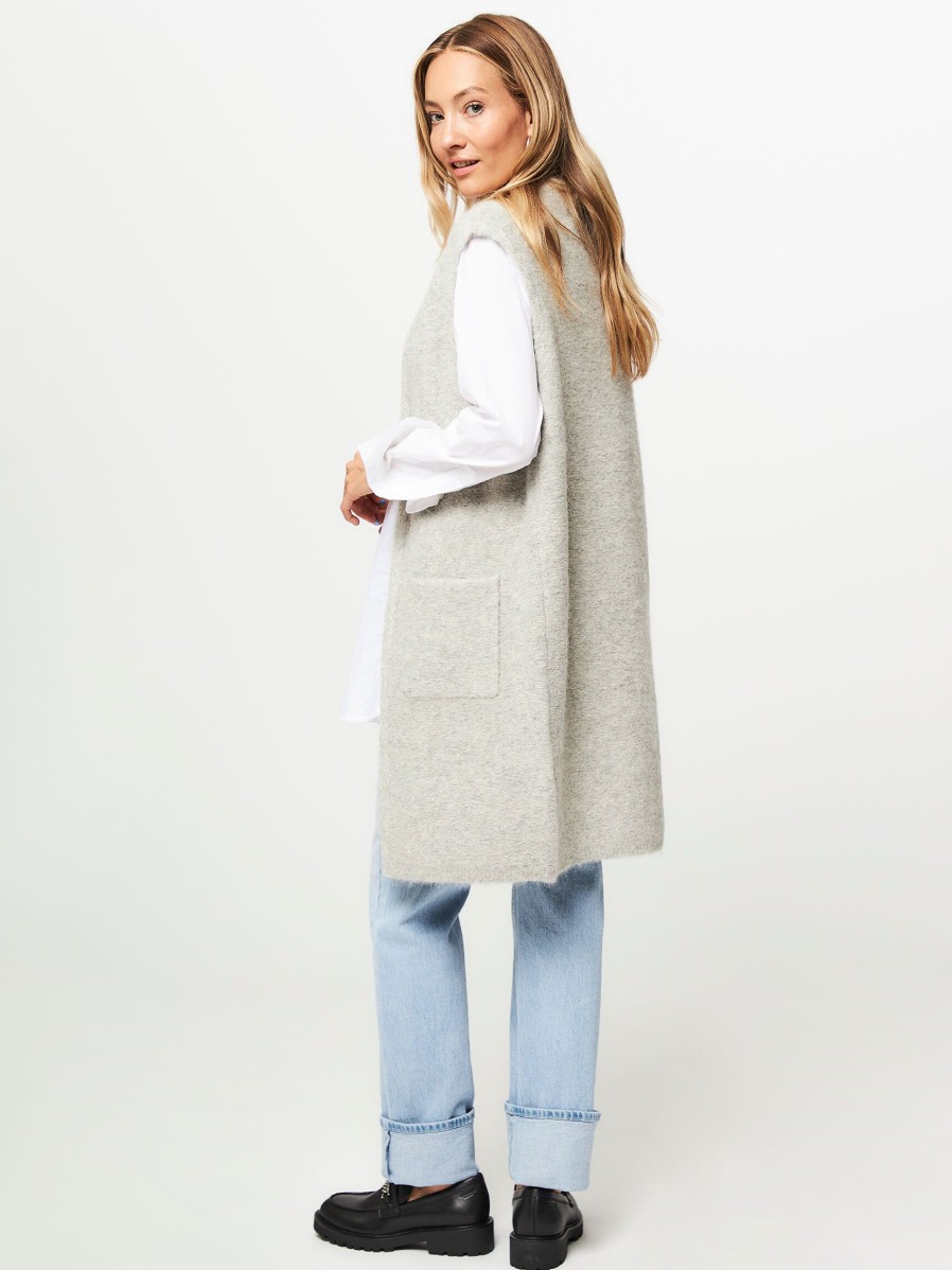 Women Knit-ted Sweaters And Cardigans | Caitlin, Alpaca Mix Melange Cardigan Light Grey