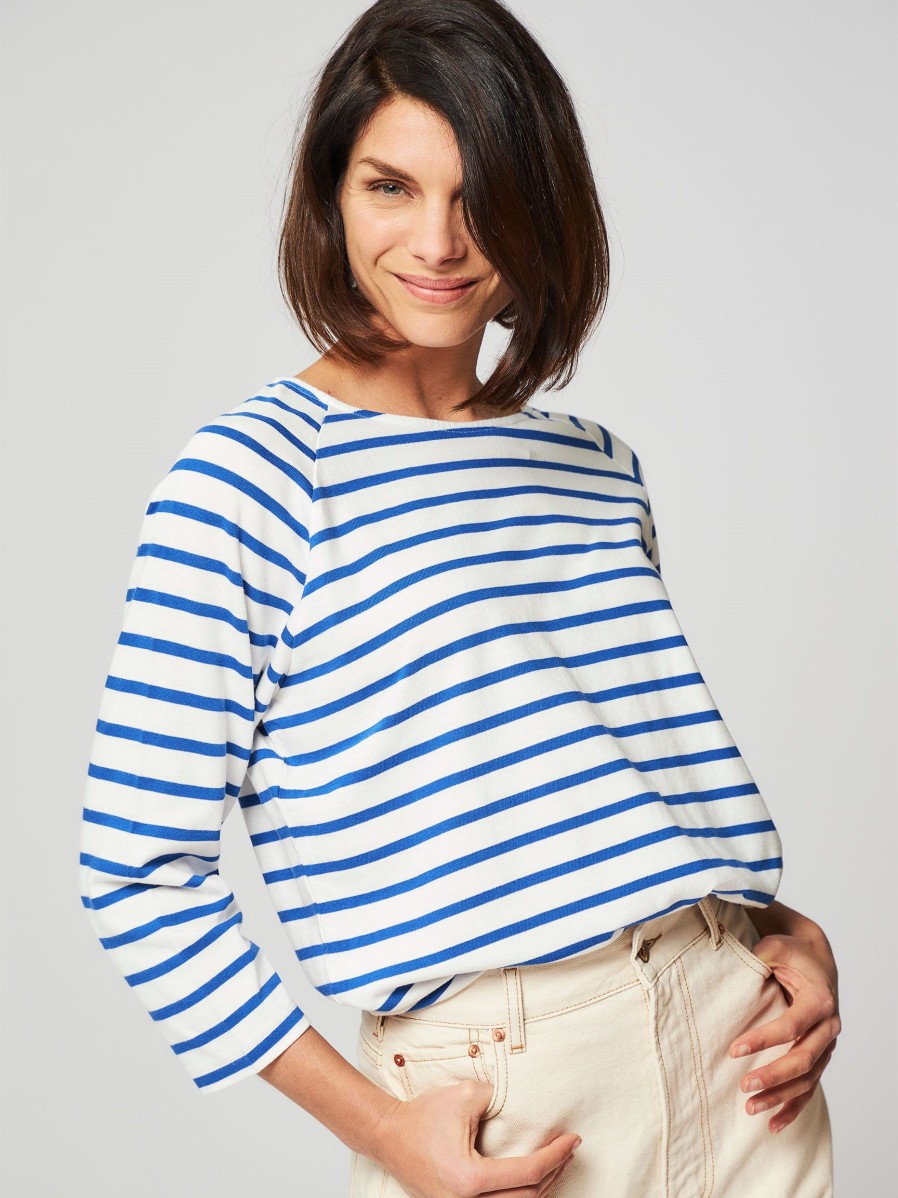 Women Bellerose Tops And Blouses | Maow, Cotton Top With Stripe Dessin Cobalt