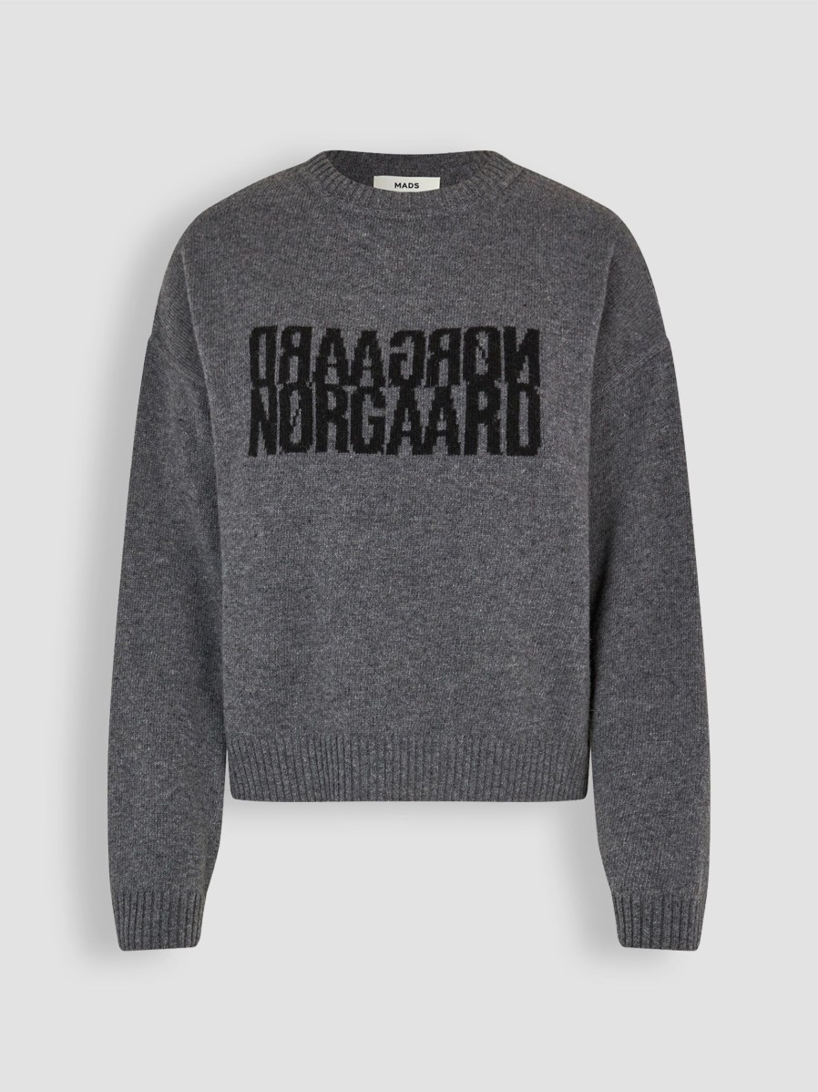 Women Mads Norgaard Sweaters And Cardigans | Tilona, Wool Mix Melange Logo Jumper Dark Grey