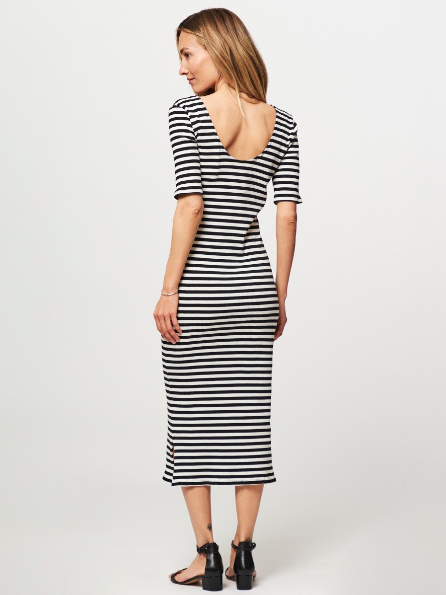 Women Modstrom Dresses And Tunics | Dawn, Cotton Mix Striped Rib Dress Black