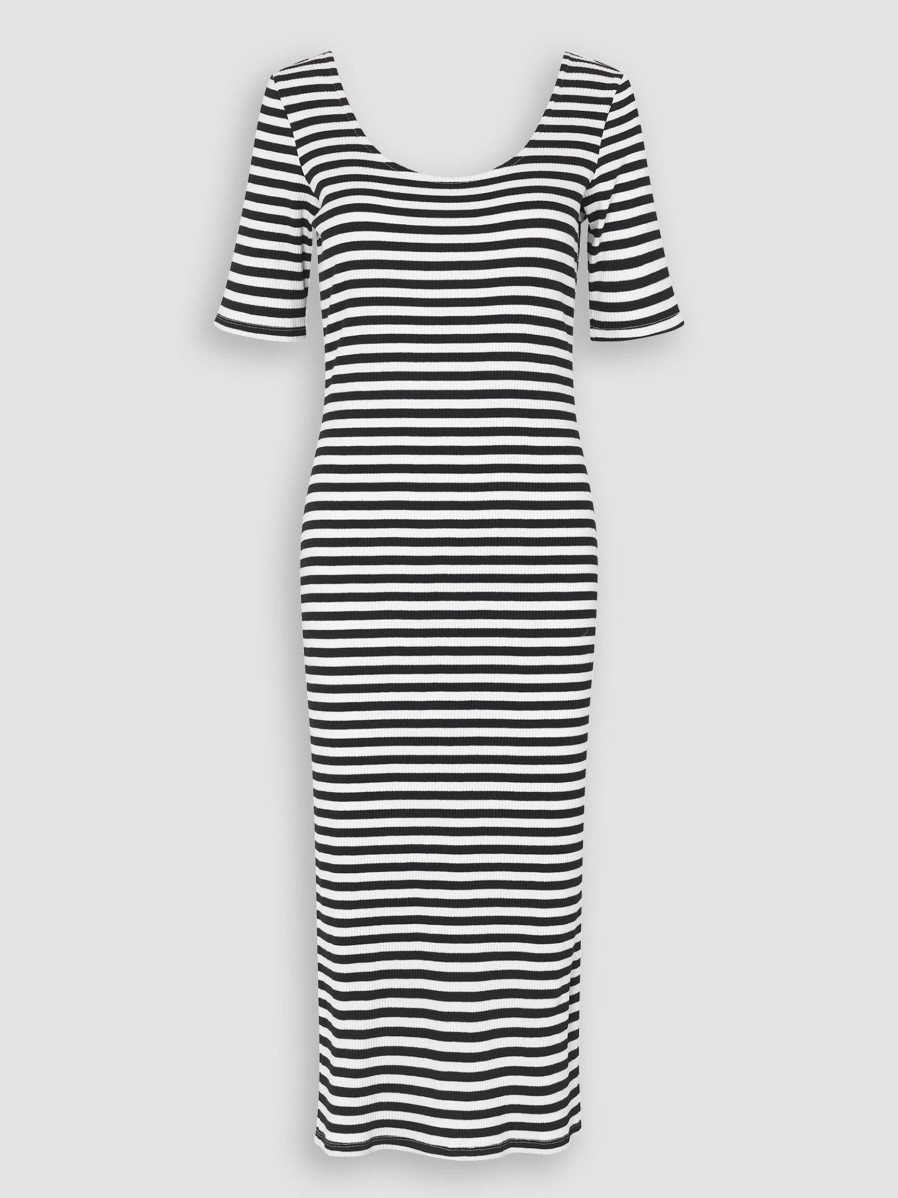 Women Modstrom Dresses And Tunics | Dawn, Cotton Mix Striped Rib Dress Black