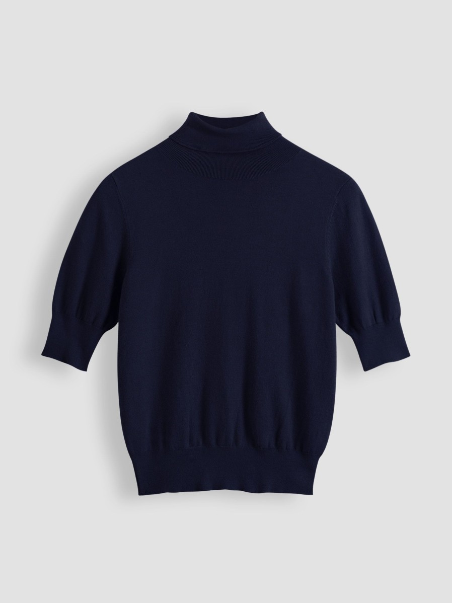 Women Majestic Filatures Sweaters And Cardigans | Cotton Mix Turtleneck Dark Blue