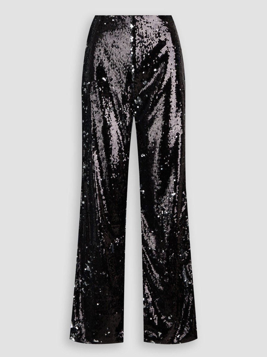 Women Mads Norgaard Pants And Jumpsuits | Penelope, Woven Trousers With Sequins Black