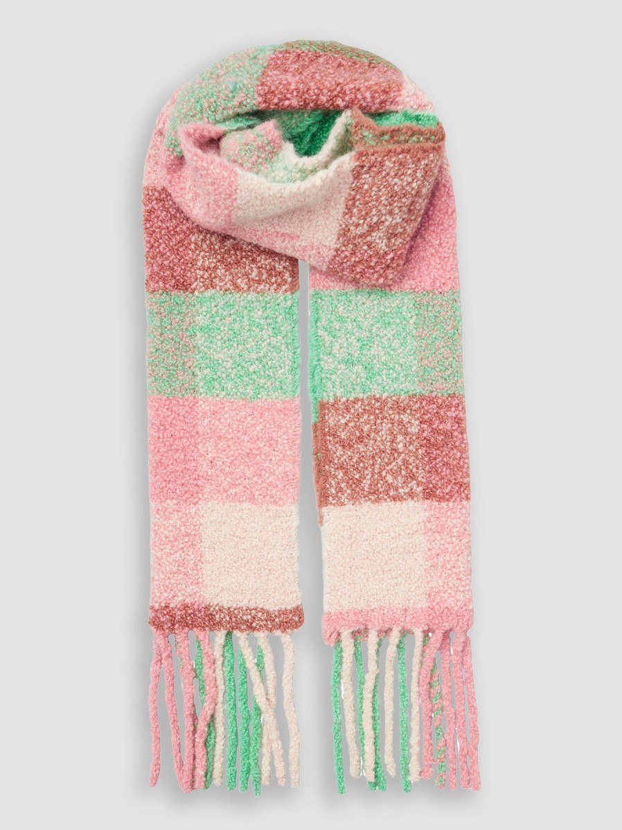 Women Becksondergaard Scarves | Alpaca Mix Teddy Scarf With Checkered Pattern Green