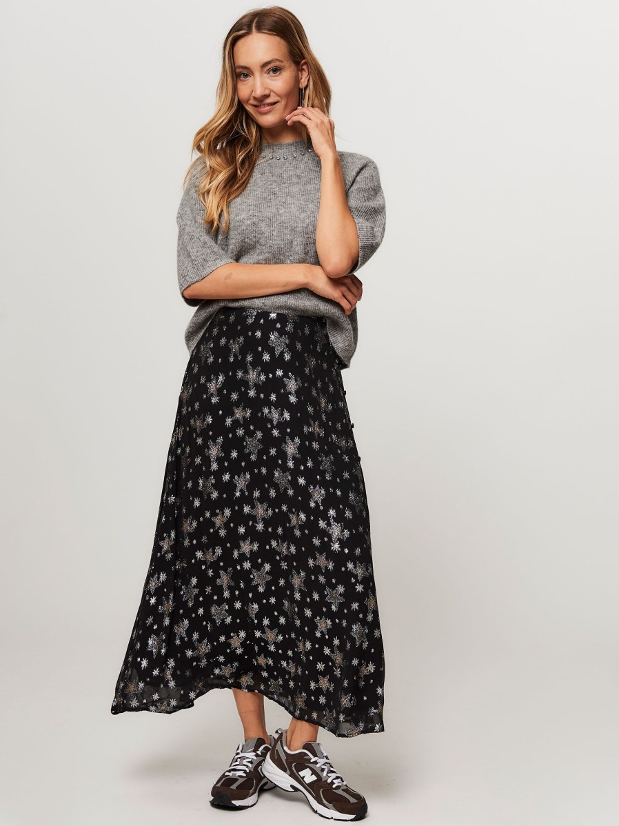 Women Fabienne Chapot Skirts | Lydia, Viscose Mix A-Line Skirt With Pattern Black