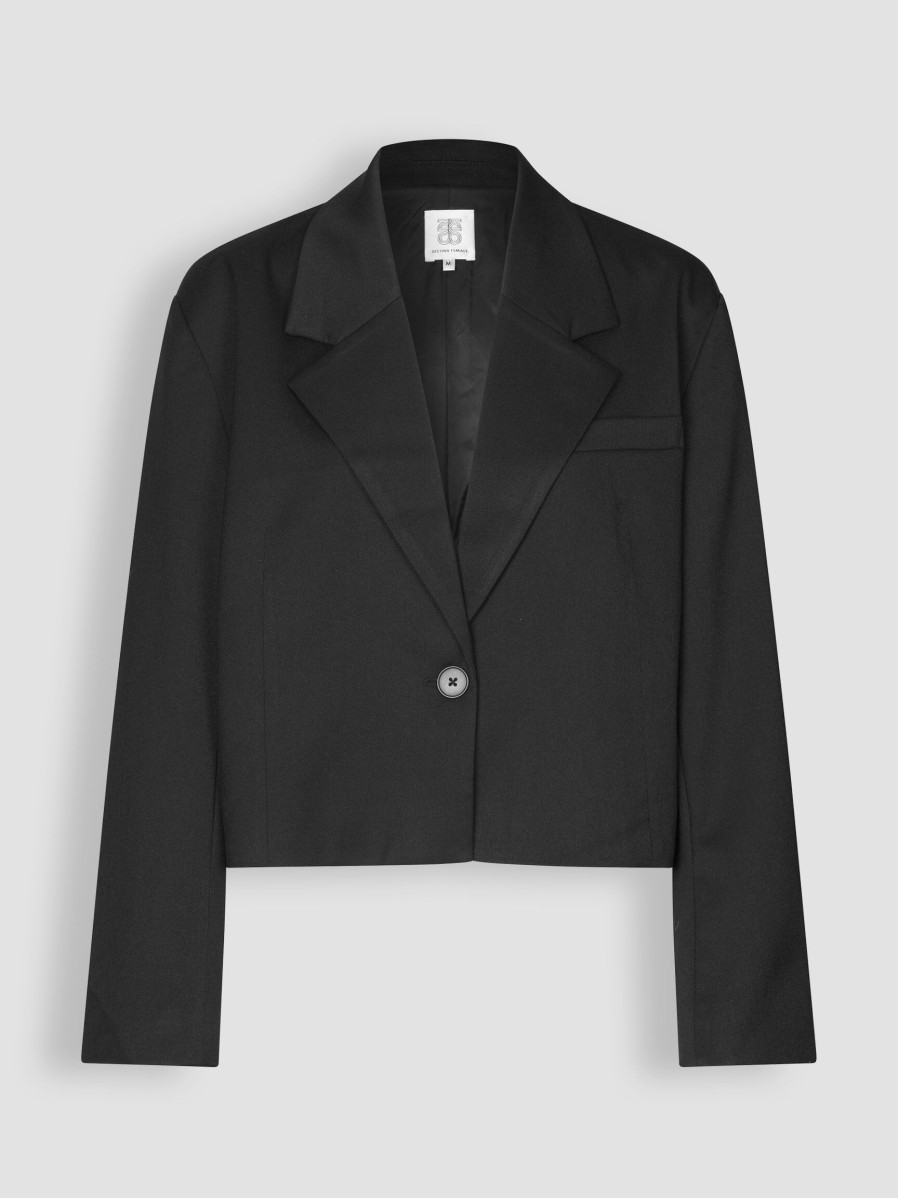 Women Second Female Blazers And Jackets | Kaleem, Viscose Mix Cropped Blazer Black