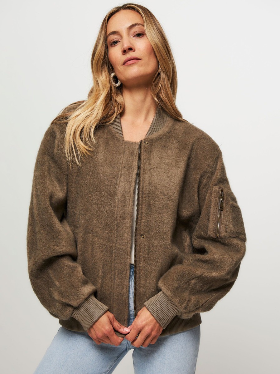 Women Alter Ego Outerwear | Cindy, Wool Mix Bomber Jacket Green/Brown