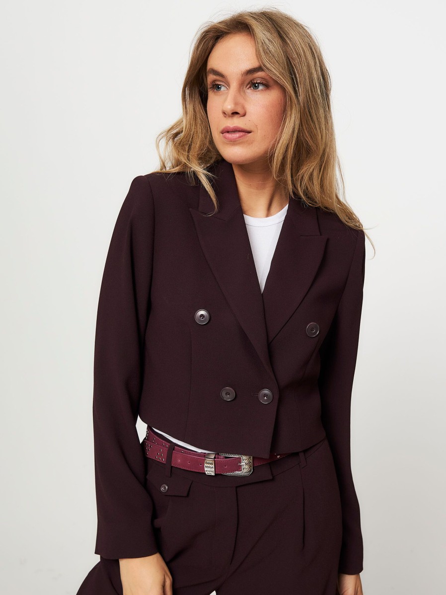 Women Dante 6 Blazers And Jackets | Malachi, Woven Cropped Blazer Aubergine