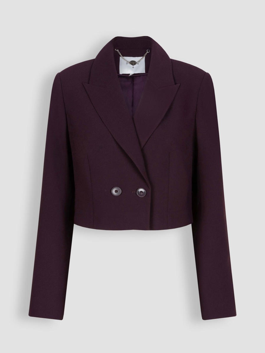 Women Dante 6 Blazers And Jackets | Malachi, Woven Cropped Blazer Aubergine