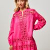 Women Devotion Dresses And Tunics | Ithaki, Cotton Dress With Open Worked Pattern Bright Pink