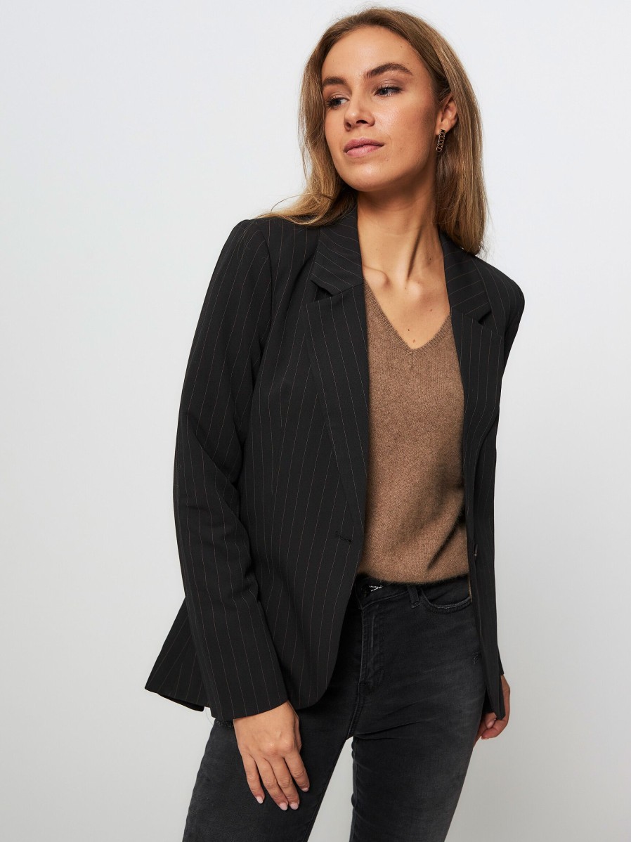 Women Modstrom Blazers And Jackets | Grayson, Rayon Mix Blazer With Pinstripe Dark Brown