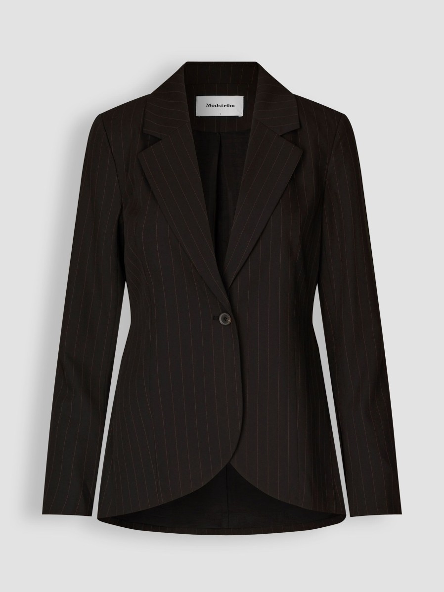 Women Modstrom Blazers And Jackets | Grayson, Rayon Mix Blazer With Pinstripe Dark Brown