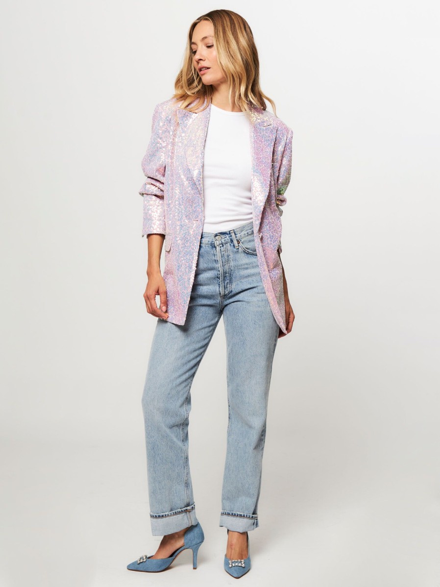 Women Rotate Birger Christensen Blazers And Jackets | Oxia, Woven Sequins Blazer Pink