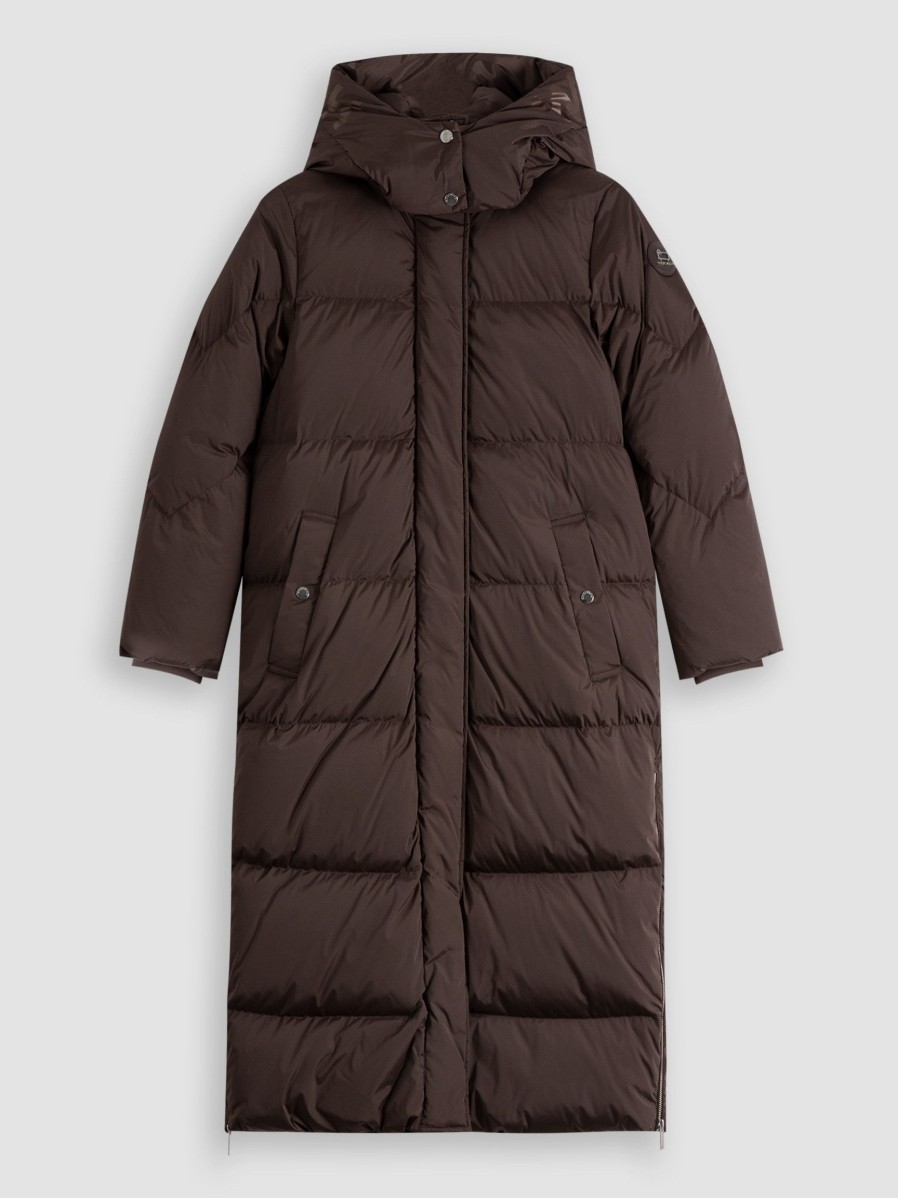 Women Woolrich Outerwear | Aurora, Woven Padded Technical Parka Dark Brown