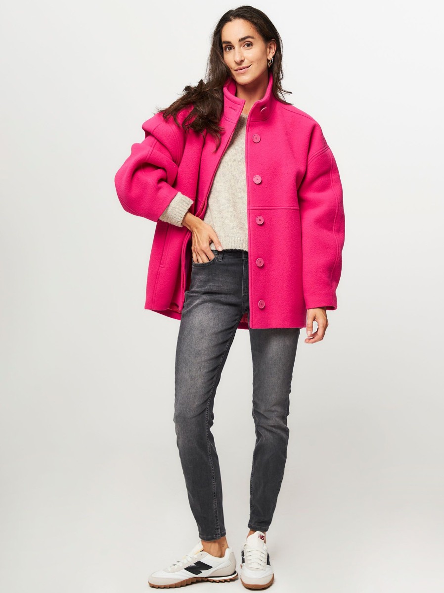 Women American Vintage Outerwear | Bazybay, Wool Mix Coat Bright Pink