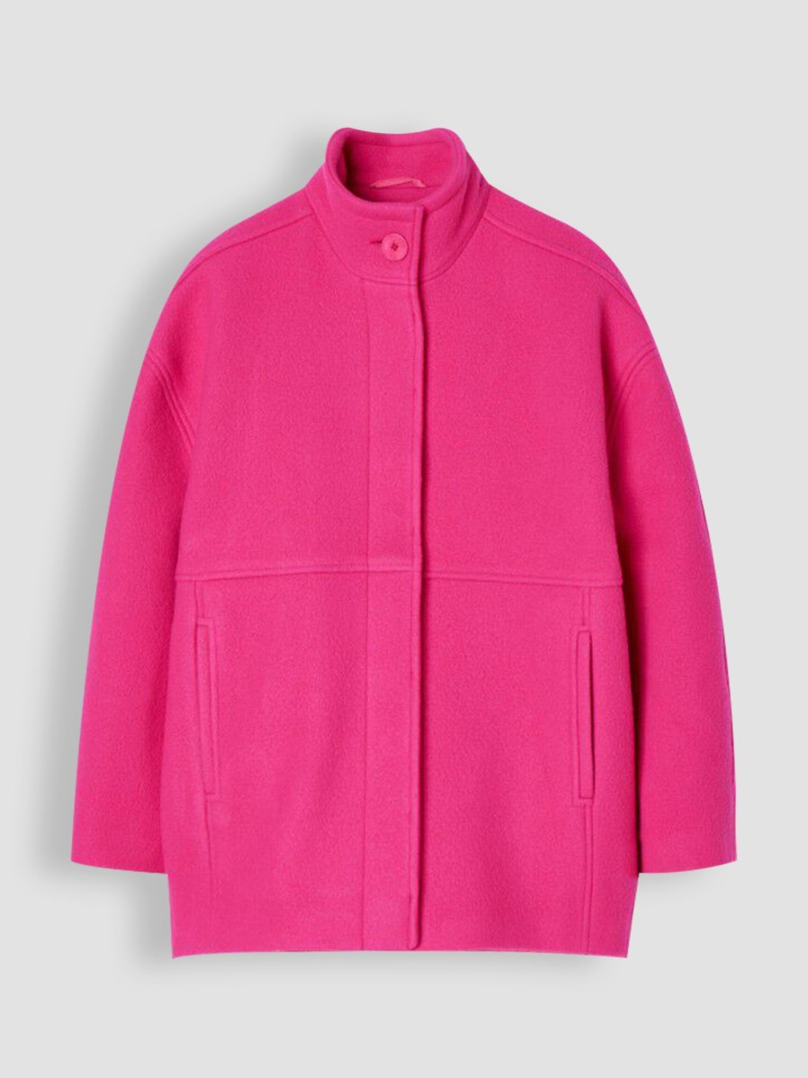 Women American Vintage Outerwear | Bazybay, Wool Mix Coat Bright Pink