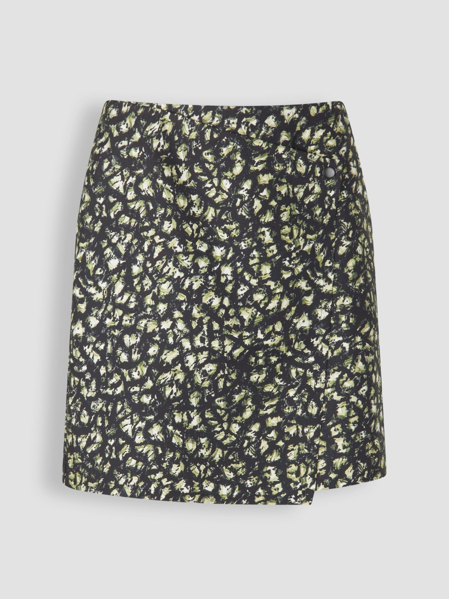 Women Second Female Skirts | Kirsten, Woven Wrap Over Skirt With Print Black