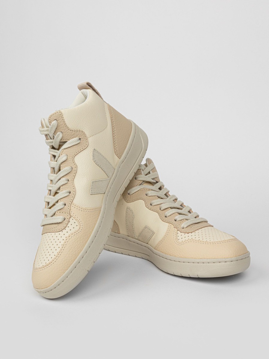 Women Veja Sneakers | V-15, Ecological Leather High Sneakers Ecru