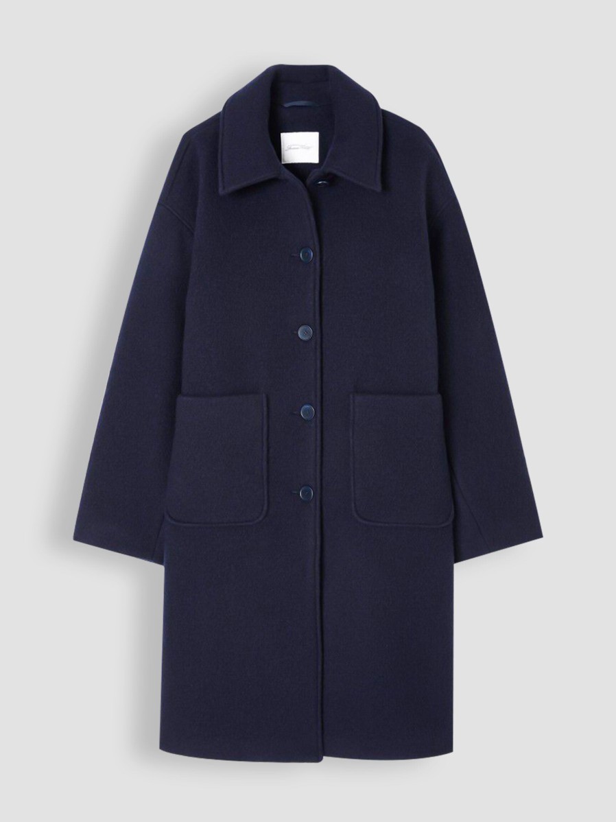 Women American Vintage Outerwear | Bazybay, Wool Mix Coat Dark Blue